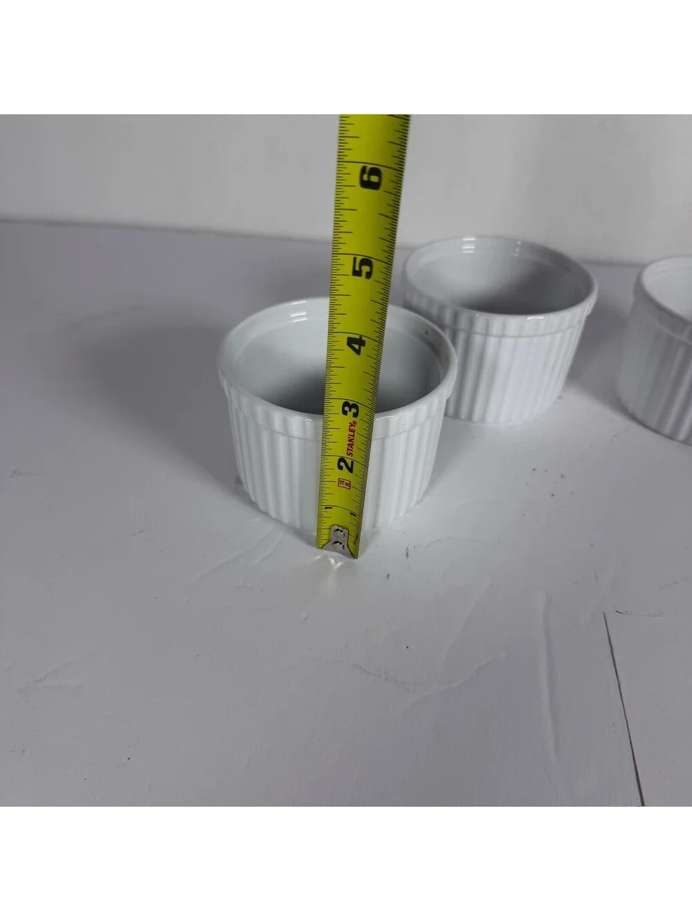 Set of 4 Crate & Barrel White Fluted Porcelain Ramekins S-5
